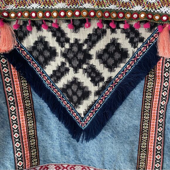 Denim Co Embroidered Denim Jean Jacket Fringe Boho Festival size 6 Sequins - Picture 9 of 10